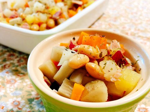 作り置き♡ベーコンと大豆と野菜の洋風スープ煮